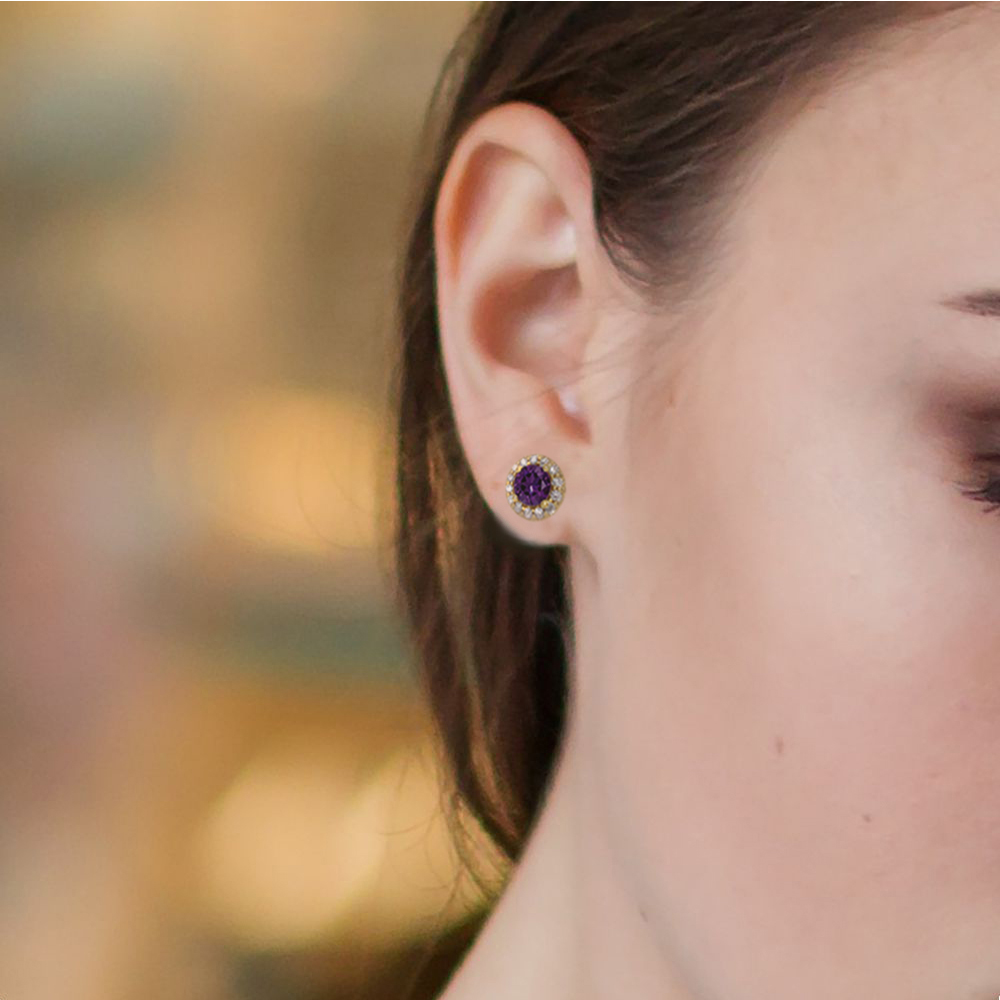 14K金‧璀璨鑽石鑲紫水晶耳環